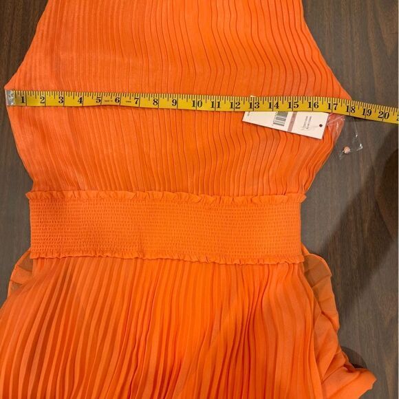 Nanette Lepore Smocked High Neck Pleated Dress in Vivid Coral.Size 12 - Picture 15 of 15